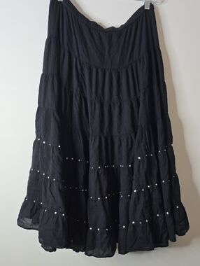 Vintage 100% Cotton Sequin Black Tiered Maxi Skirt